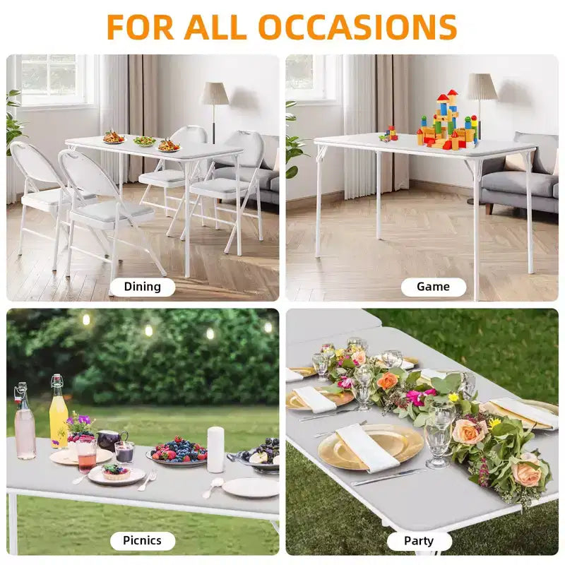 Table pliante portable de 4 pi avec surface en similicuir PU, cadre métallique et support robuste, légère et compacte, pour la salle à manger, le bureau ou l’extérieur