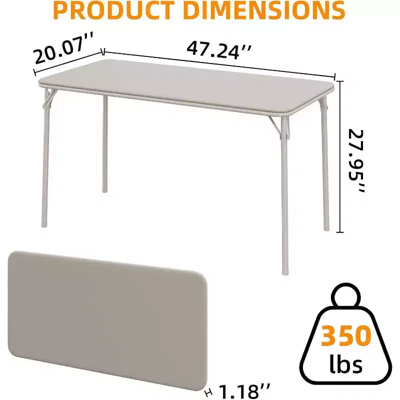 Table pliante portable de 4 pi avec surface en similicuir PU, cadre métallique et support robuste, légère et compacte, pour la salle à manger, le bureau ou l’extérieur