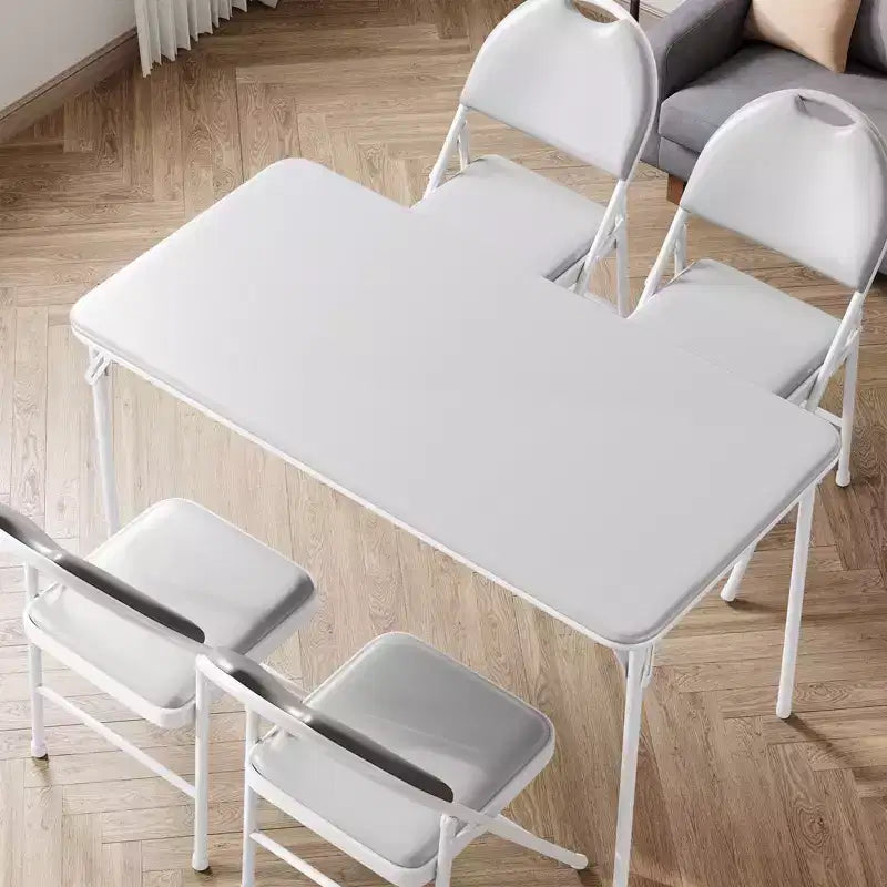 Table pliante portable de 4 pi avec surface en similicuir PU, cadre métallique et support robuste, légère et compacte, pour la salle à manger, le bureau ou l’extérieur
