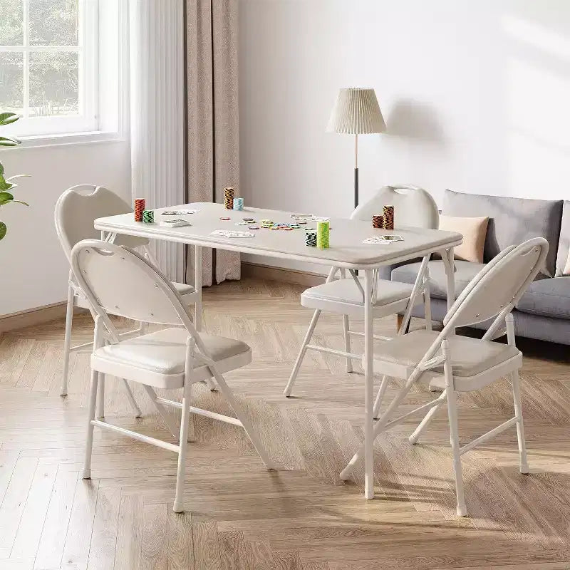 Table pliante portable de 4 pi avec surface en similicuir PU, cadre métallique et support robuste, légère et compacte, pour la salle à manger, le bureau ou l’extérieur