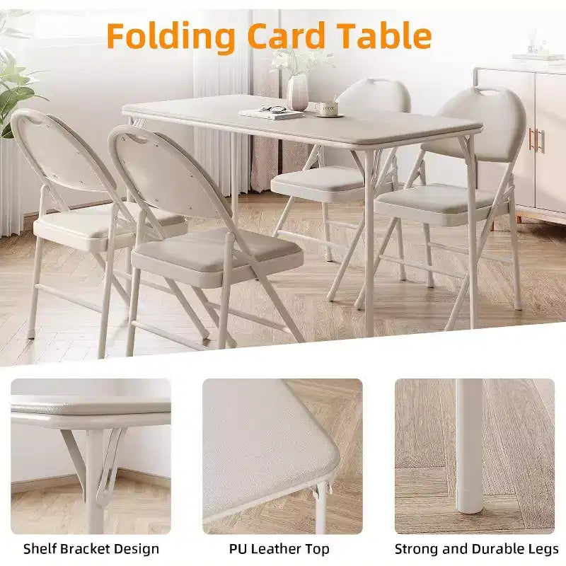 4ft tragbarer Klapptisch mit PU-Lederoberfläche, Metallgestell und stabiler Stütze, leicht und kompakt für Esszimmer, Büro und Außenbereich