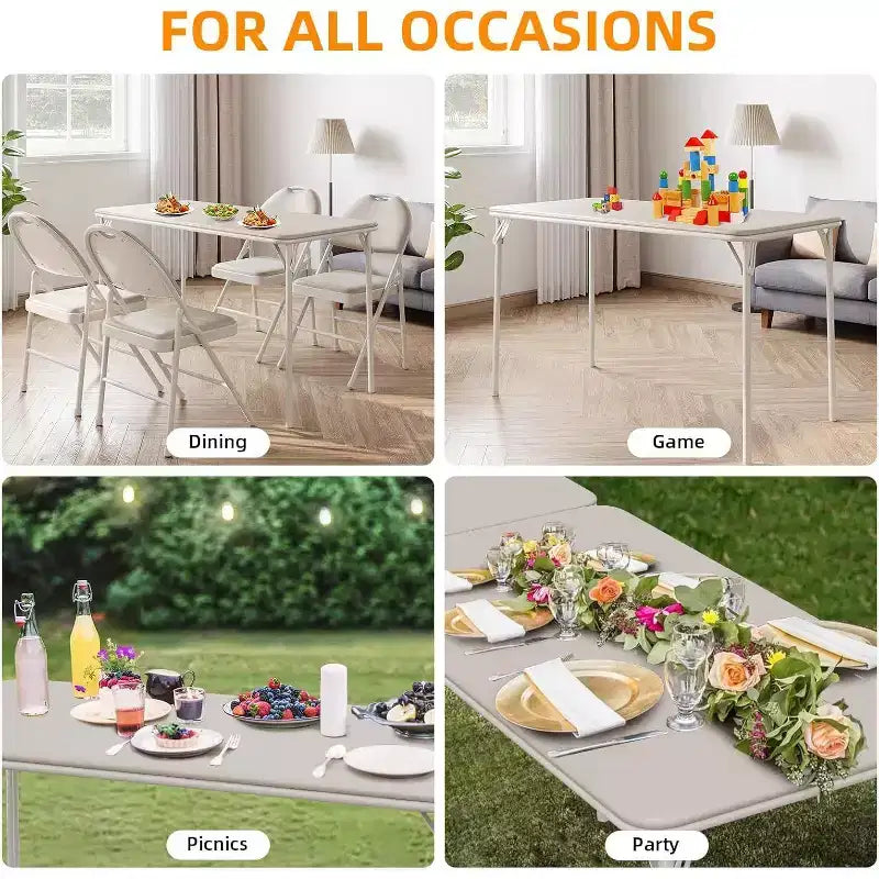 Table pliante portable de 4 pi avec surface en similicuir PU, cadre métallique et support robuste, légère et compacte, pour la salle à manger, le bureau ou l’extérieur