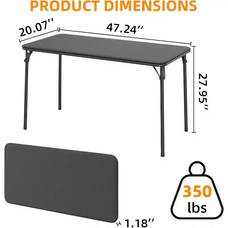 Table pliante portable de 4 pi avec surface en similicuir PU, cadre métallique et support robuste, légère et compacte, pour la salle à manger, le bureau ou l’extérieur