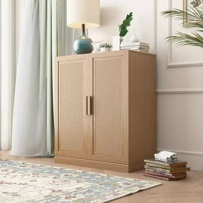 Buffetschrank in Holzoptik, 36x31x16, Aufbewahrungsschrank mit verstellbaren Einlegeböden und Rattantüren für Küche, Schlafzimmer, Wohnzimmer/Esszimmer