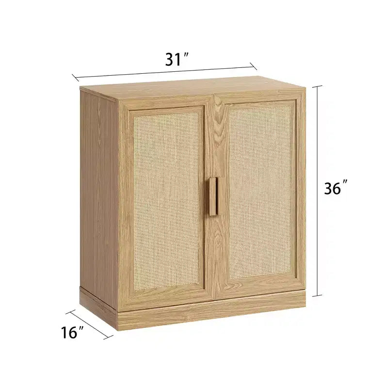 Buffetschrank in Holzoptik, 36x31x16, Aufbewahrungsschrank mit verstellbaren Einlegeböden und Rattantüren für Küche, Schlafzimmer, Wohnzimmer/Esszimmer