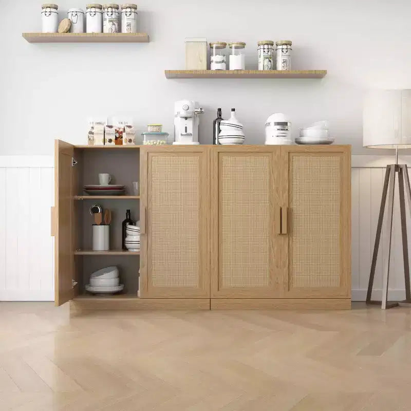 Buffetschrank in Holzoptik, 36x31x16, Aufbewahrungsschrank mit verstellbaren Einlegeböden und Rattantüren für Küche, Schlafzimmer, Wohnzimmer/Esszimmer