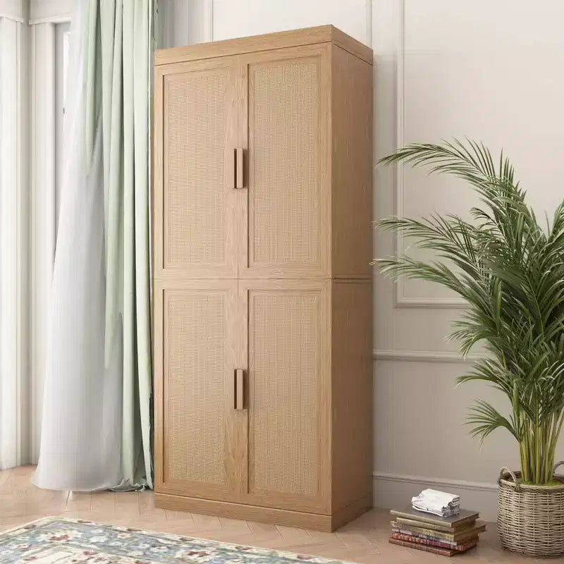Buffetschrank in Holzoptik, 36x31x16, Aufbewahrungsschrank mit verstellbaren Einlegeböden und Rattantüren für Küche, Schlafzimmer, Wohnzimmer/Esszimmer