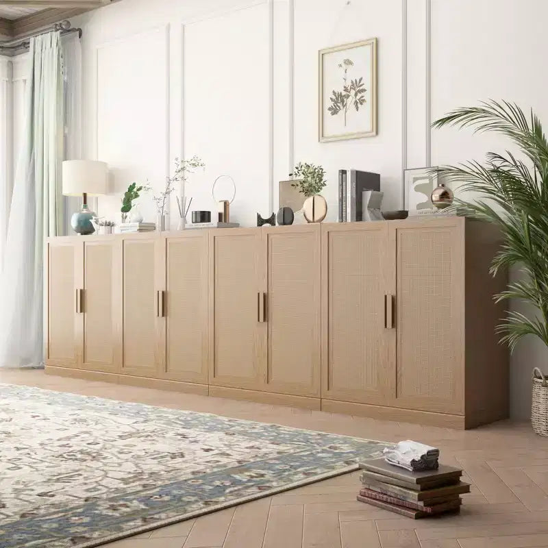 Buffetschrank in Holzoptik, 36x31x16, Aufbewahrungsschrank mit verstellbaren Einlegeböden und Rattantüren für Küche, Schlafzimmer, Wohnzimmer/Esszimmer