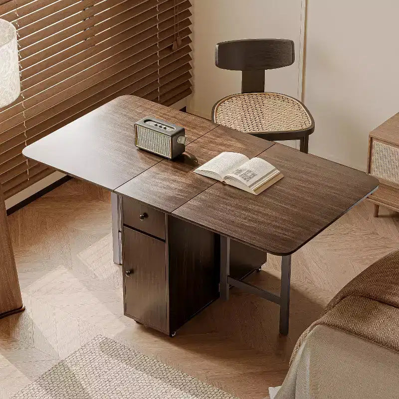 59'' Klappbarer Esstisch mit Klappplatten für kleine Räume, rechteckiger ausziehbarer Küchentisch aus Holz mit Rollen und Stauraum