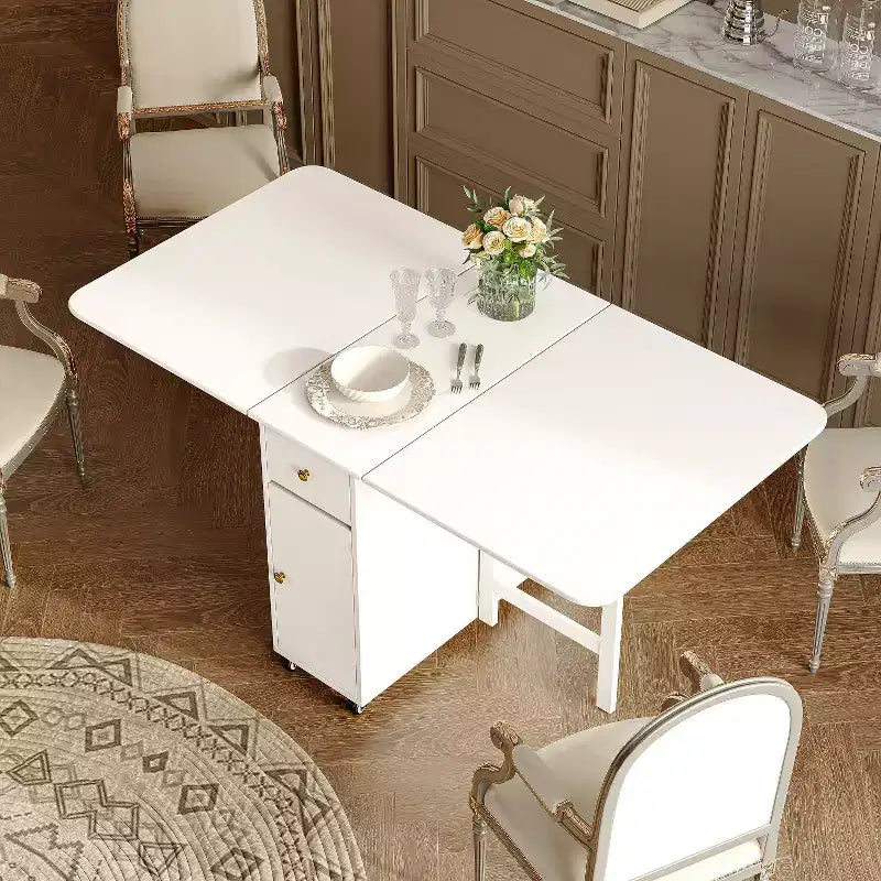59'' Klappbarer Esstisch mit Klappplatten für kleine Räume, rechteckiger ausziehbarer Küchentisch aus Holz mit Rollen und Stauraum
