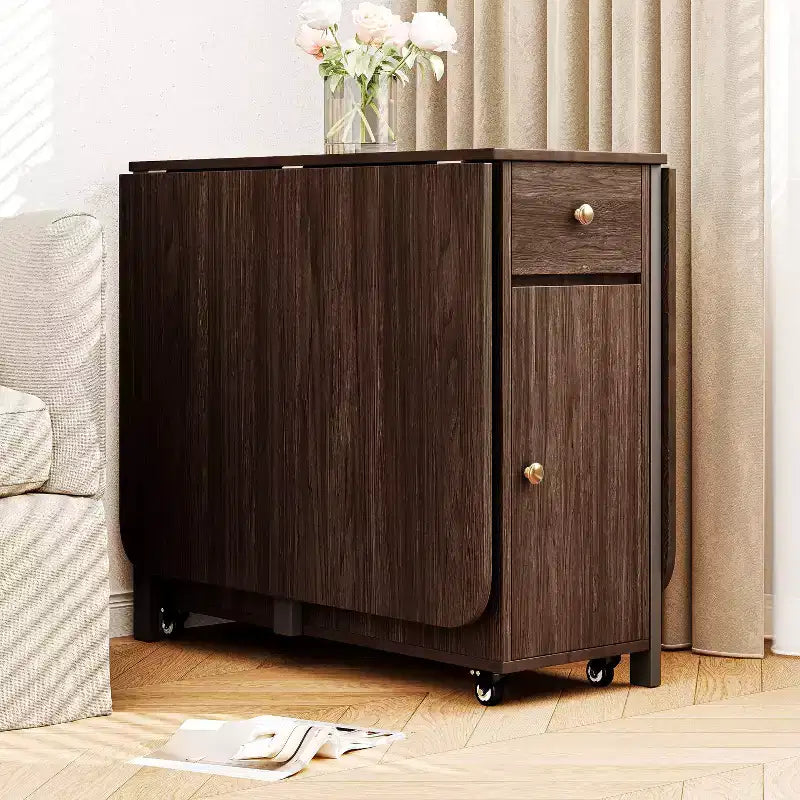 59'' Klappbarer Esstisch mit Klappplatten für kleine Räume, rechteckiger ausziehbarer Küchentisch aus Holz mit Rollen und Stauraum