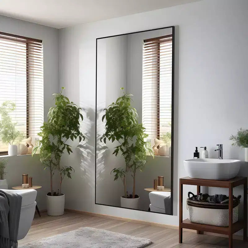 Miroir rectangulaire pleine longueur de 59*35, miroir pleine hauteur avec cadre en alliage d’aluminium argenté, miroir de coiffeuse pour la salle de bains, la chambre, l’entrée et le salon/dressing