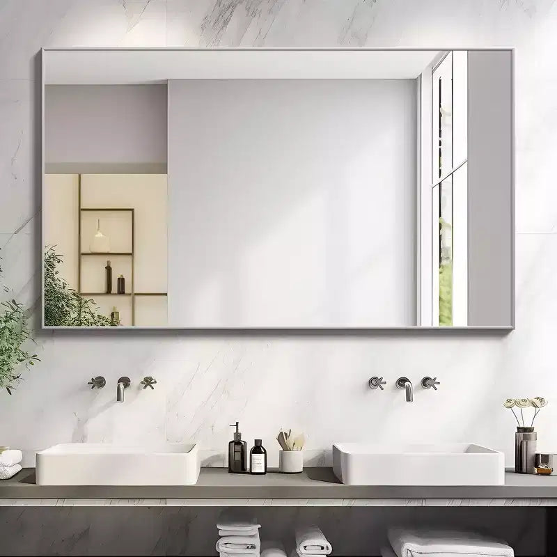 Miroir rectangulaire pleine longueur de 59*35, miroir pleine hauteur avec cadre en alliage d’aluminium argenté, miroir de coiffeuse pour la salle de bains, la chambre, l’entrée et le salon/dressing