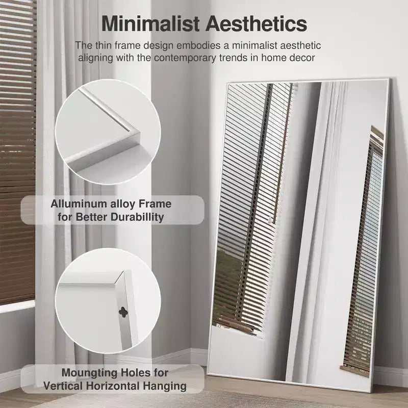 Miroir rectangulaire pleine longueur de 59*35, miroir pleine hauteur avec cadre en alliage d’aluminium argenté, miroir de coiffeuse pour la salle de bains, la chambre, l’entrée et le salon/dressing