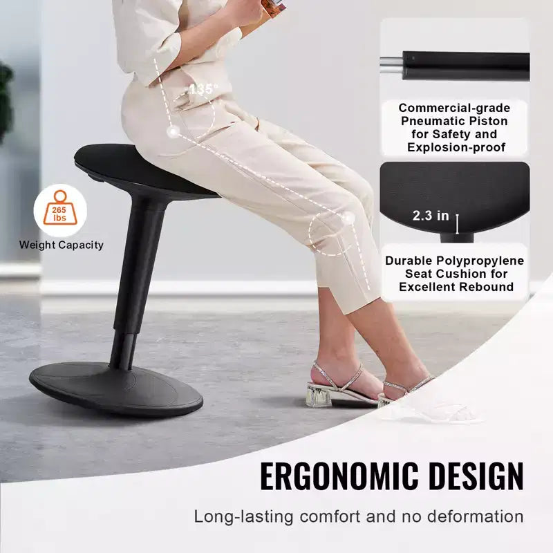 Chaise oscillante réglable en hauteur (21.7-28.3), tabouret oscillant à assise active en fer, améliore la concentration et la posture, 12-18 ans, noir