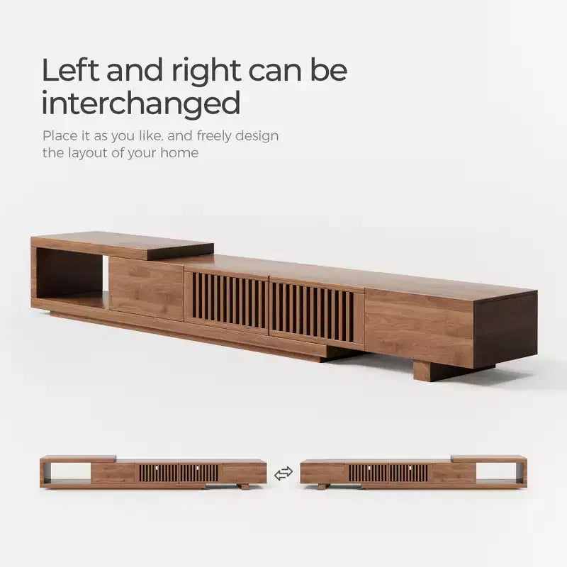 TV-Ständer im Mid-Century-Modern-Stil, 78.54in ausziehbar, mit 2 Schubladen, 2 Schranktüren und offenem Stauraum, für maximal 120 Zoll/Walnussfarbe&amp;Modern.