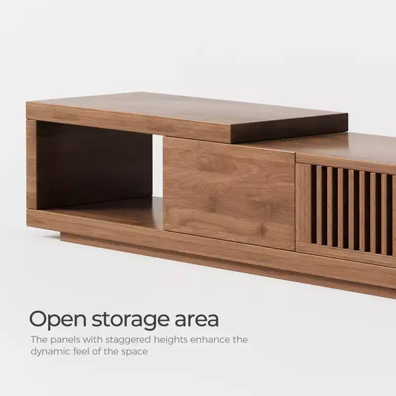 TV-Ständer im Mid-Century-Modern-Stil, 78.54in ausziehbar, mit 2 Schubladen, 2 Schranktüren und offenem Stauraum, für maximal 120 Zoll/Walnussfarbe&amp;Modern.