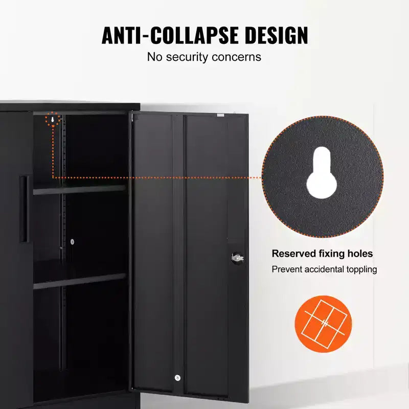 Metallschrank mit 2 Magnettüren und 2 verstellbaren Einlegeböden, Tragkraft von 200 lbs pro Boden, abschließbarer Stahlschrank