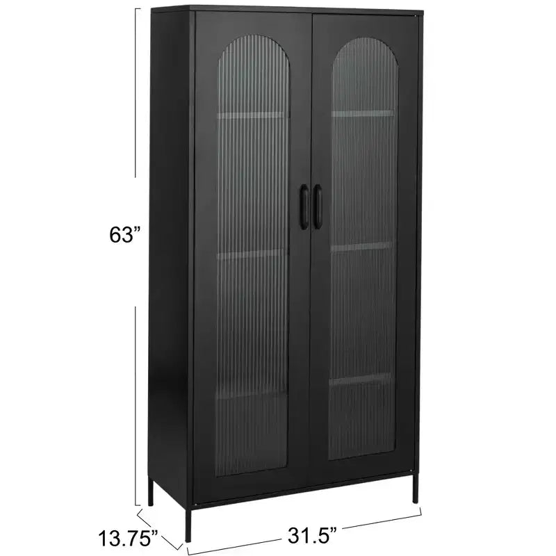Hohe Vitrine aus Metall, schwarz