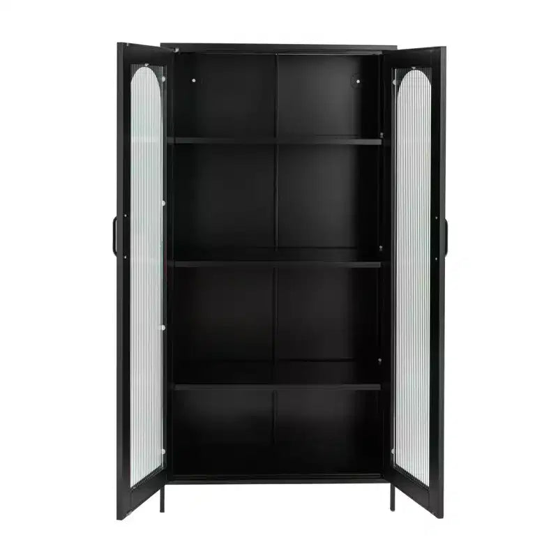 Hohe Vitrine aus Metall, schwarz