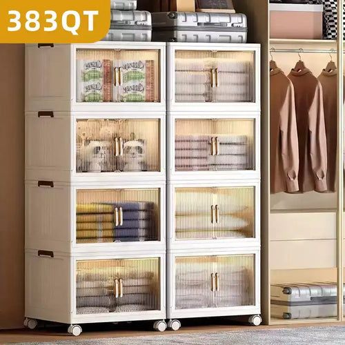 Bestier 25.6 In.W Clear Door Foldable 383 QT Storage Box  4-Tier Large Capacity Organizer, Easy Access, Space-Saving Foldable Design
