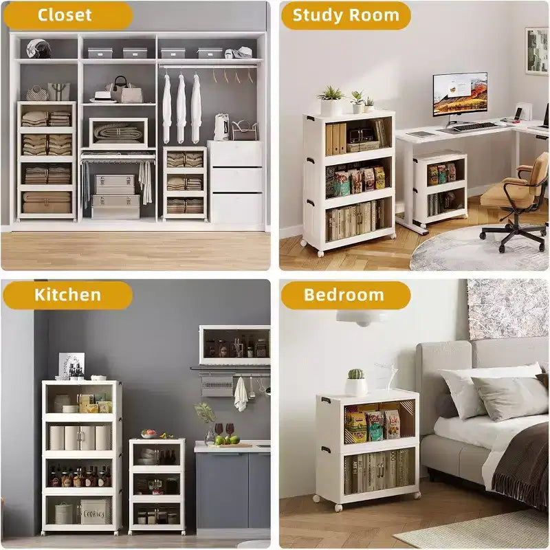 Boîte de rangement pliable de 383 QT avec porte transparente de 25.6 In.W, organisateur spacieux à 4 niveaux, accès facile et conception pliable peu encombrante