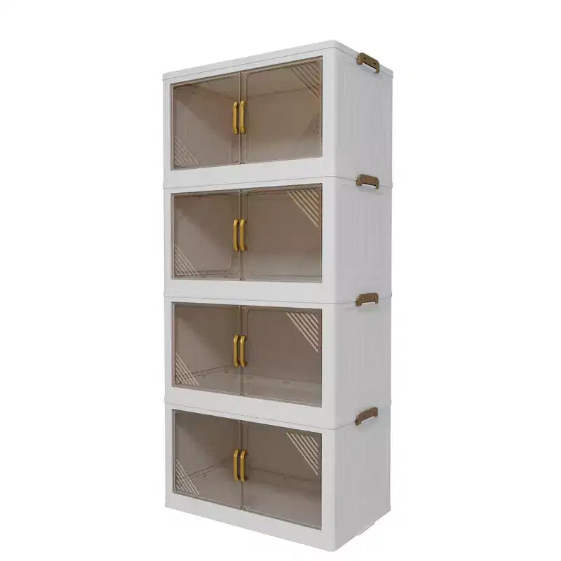 Faltbare Aufbewahrungsbox mit transparenter Tür, 25.6 In.W, 383 QT, 4 Ebenen, großes Fassungsvermögen, leichter Zugriff, platzsparendes, faltbares Design