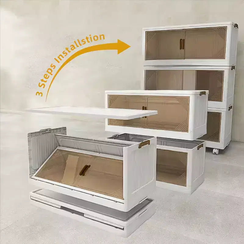 Boîte de rangement pliable de 383 QT avec porte transparente de 25.6 In.W, organisateur spacieux à 4 niveaux, accès facile et conception pliable peu encombrante