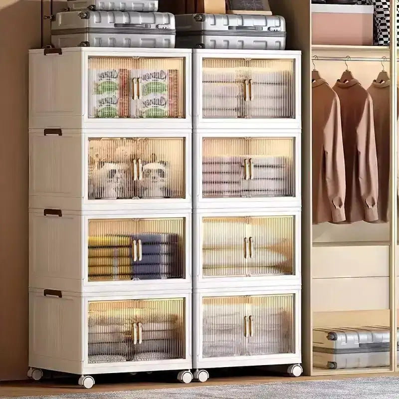 Boîte de rangement pliable de 383 QT avec porte transparente de 25.6 In.W, organisateur spacieux à 4 niveaux, accès facile et conception pliable peu encombrante