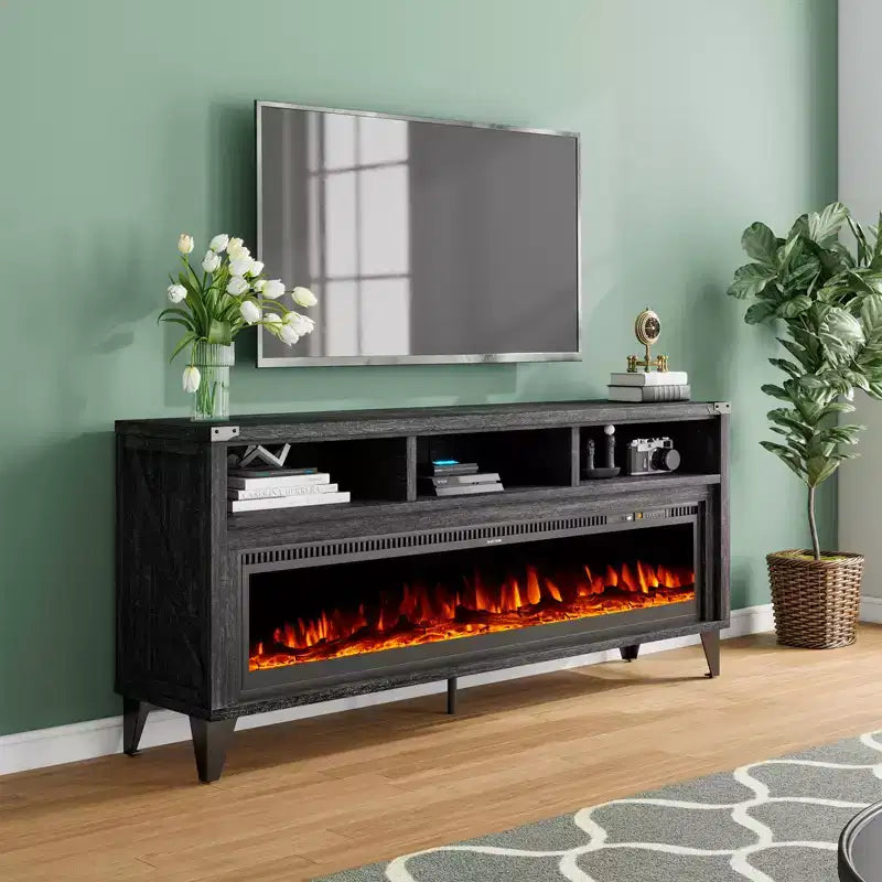 TV-Schrank für 65-Zoll-Fernseher mit 60-Zoll-Glas-Elektrokamin