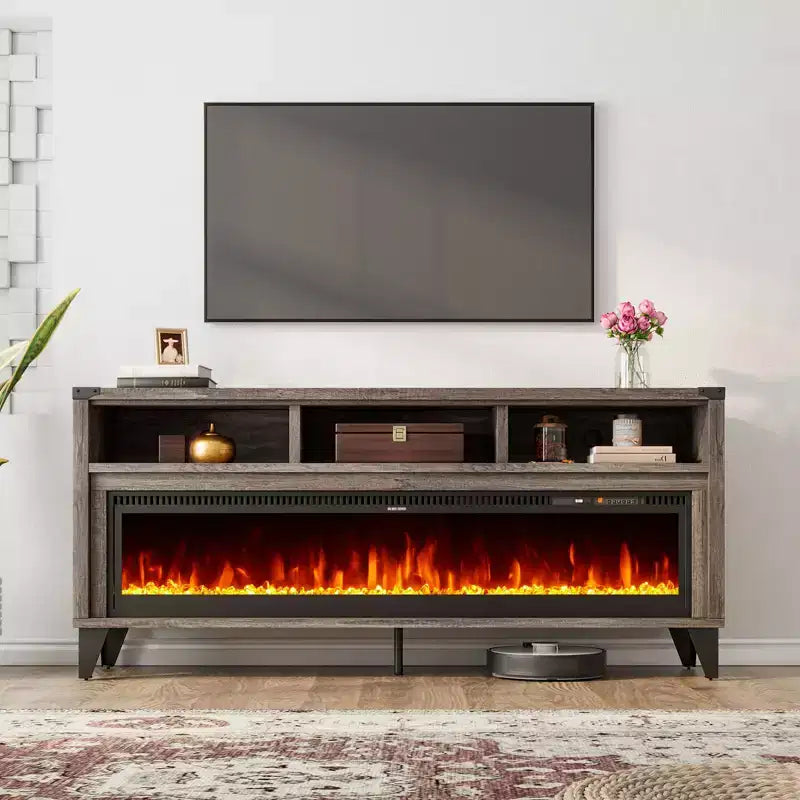 TV-Schrank für 65-Zoll-Fernseher mit 60-Zoll-Glas-Elektrokamin