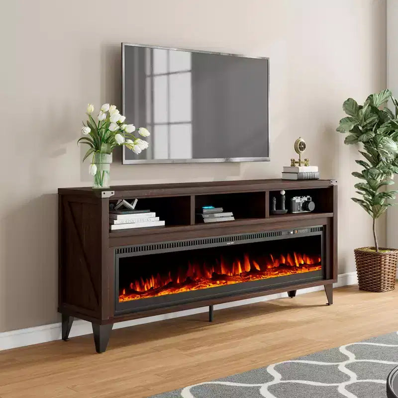 TV-Schrank für 65-Zoll-Fernseher mit 60-Zoll-Glas-Elektrokamin