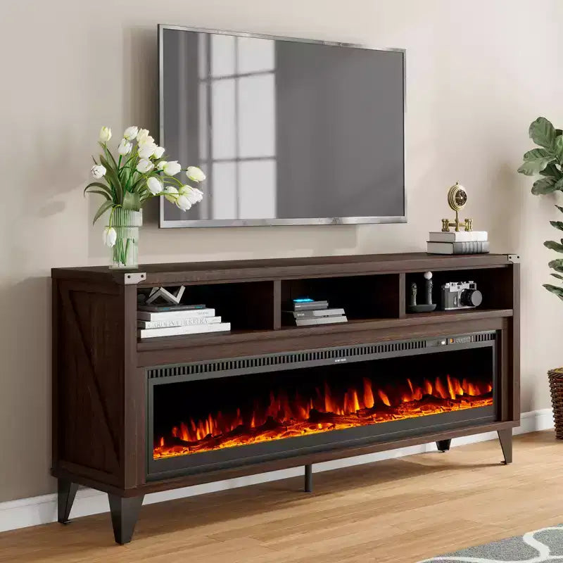 TV-Schrank für 65-Zoll-Fernseher mit 60-Zoll-Glas-Elektrokamin