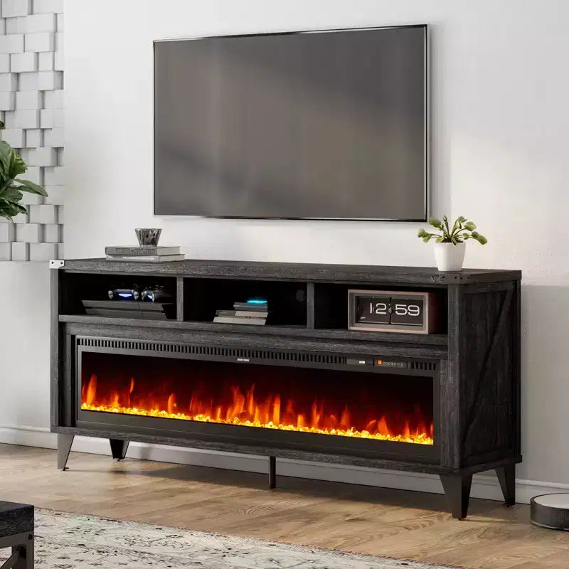 TV-Schrank für 65-Zoll-Fernseher mit 60-Zoll-Glas-Elektrokamin