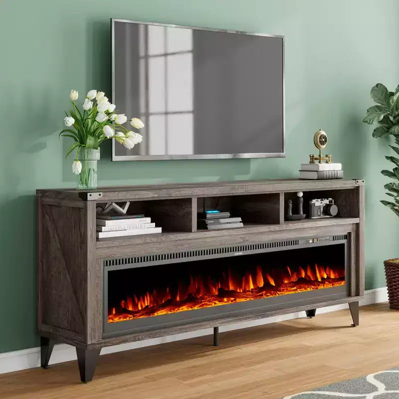 TV-Schrank für 65-Zoll-Fernseher mit 60-Zoll-Glas-Elektrokamin