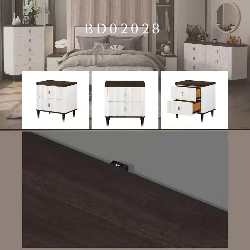Nachttisch aus Holz mit 2 Schubladen und USB-Anschluss