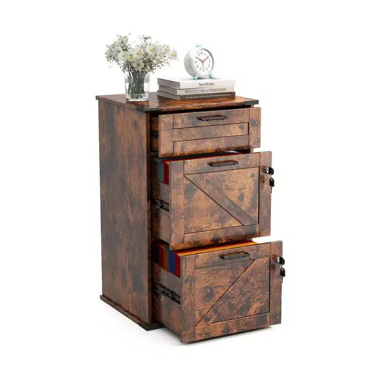 Classeur vertical à 3 tiroirs en panneaux de particules marron, largeur de 17.72in. W