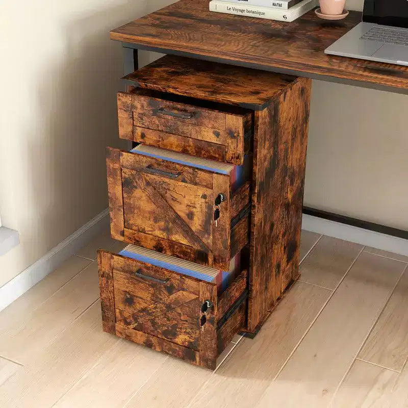 Classeur vertical à 3 tiroirs en panneaux de particules marron, largeur de 17.72in. W