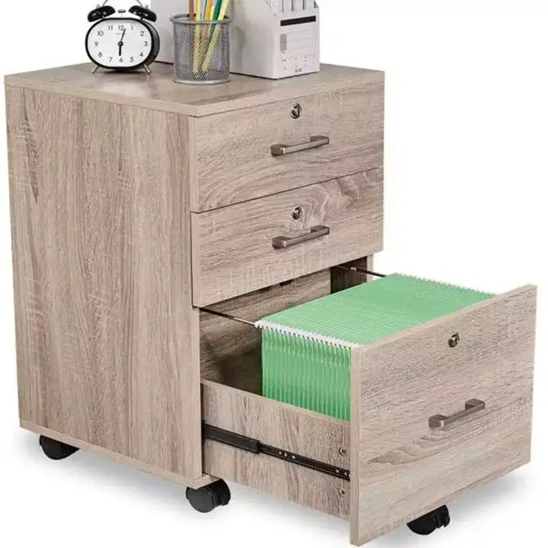 Beiger Aktenschrank aus MDF mit 3 Schubladen, 19.69in. W