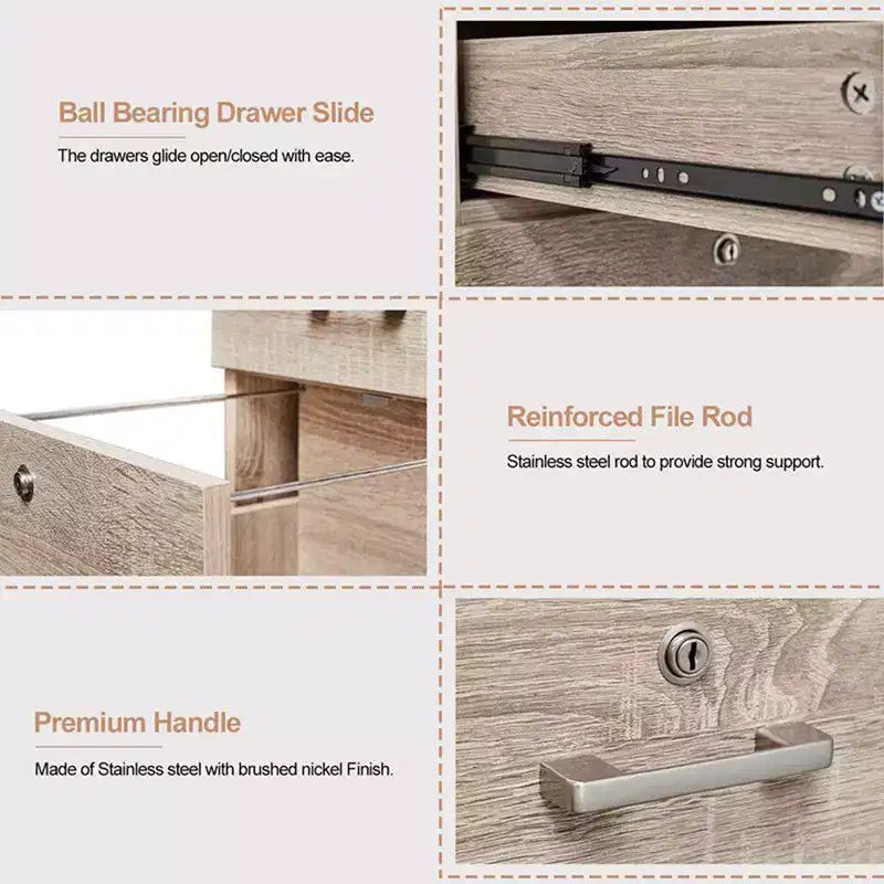 Archivador vertical de MDF beige con 3 cajones, 19.69in. W