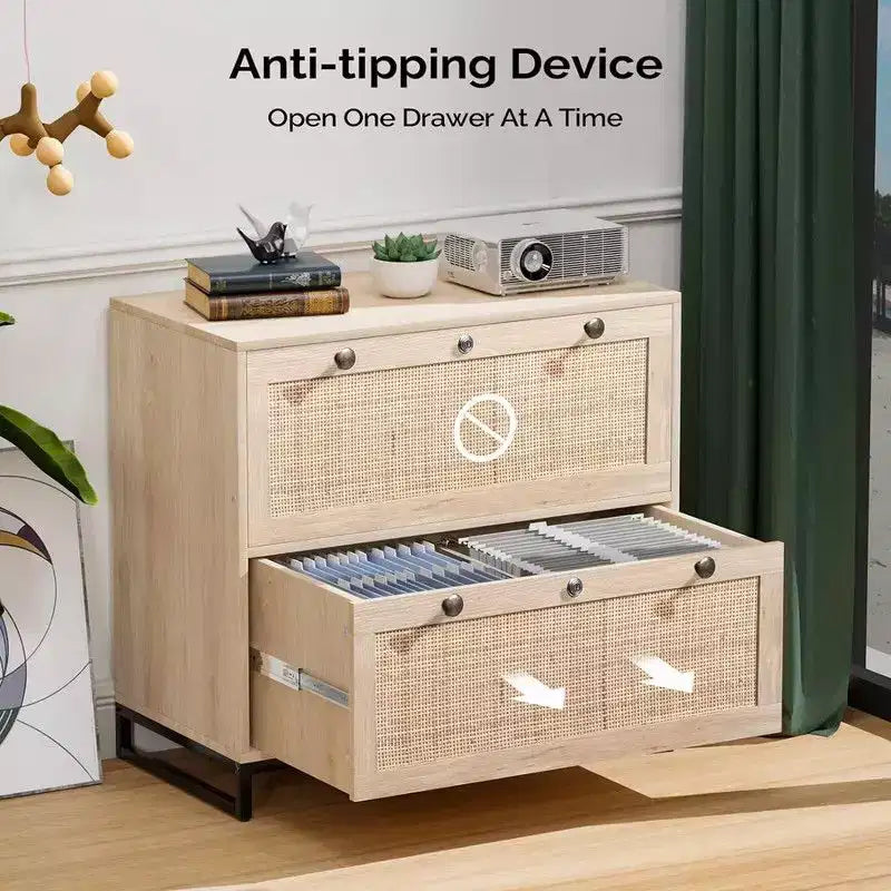 Beige Aktenkommode aus MDF mit 2 Schubladen, 29.53in. W