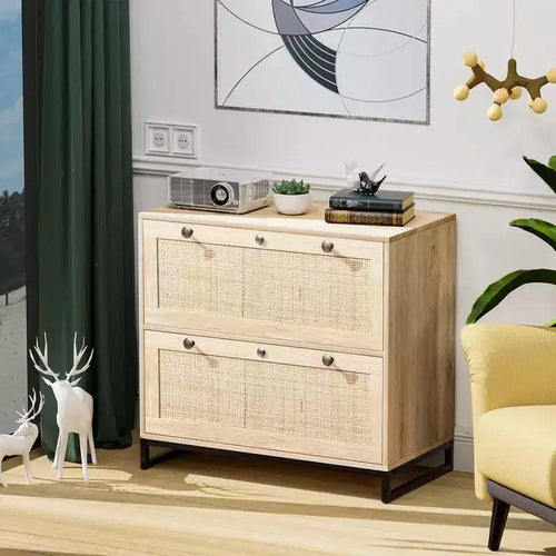 Beige Aktenkommode aus MDF mit 2 Schubladen, 29.53in. W