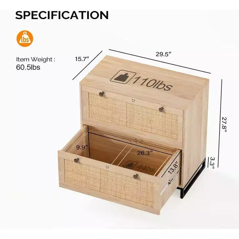 Beige Aktenkommode aus MDF mit 2 Schubladen, 29.53in. W