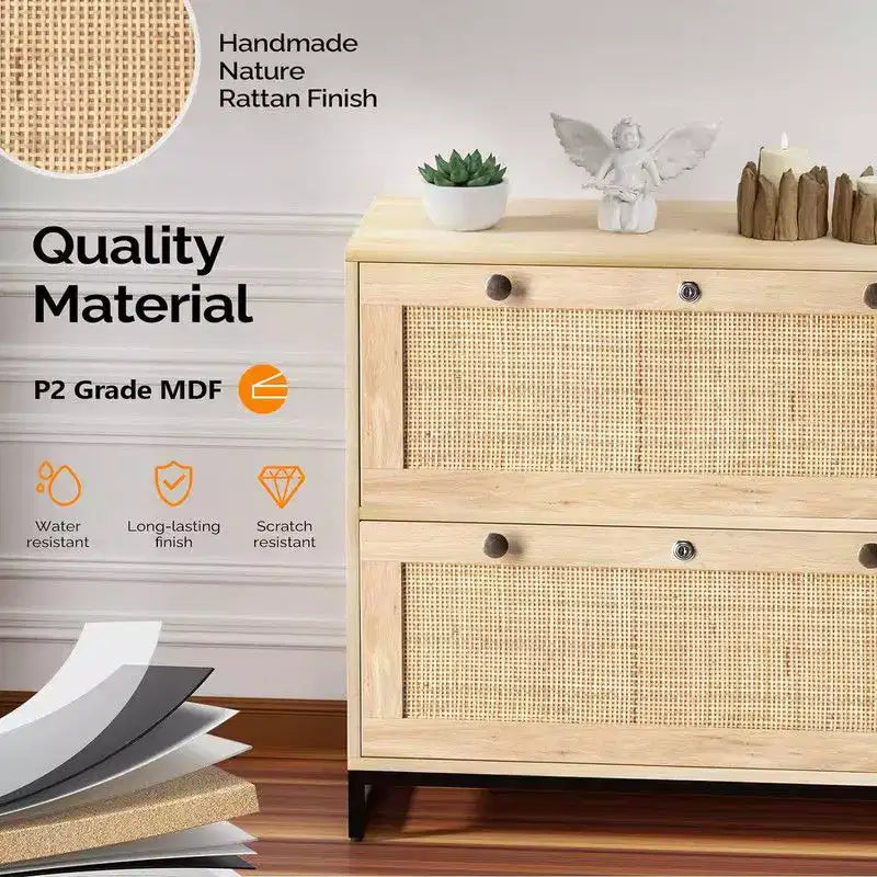 Beige Aktenkommode aus MDF mit 2 Schubladen, 29.53in. W