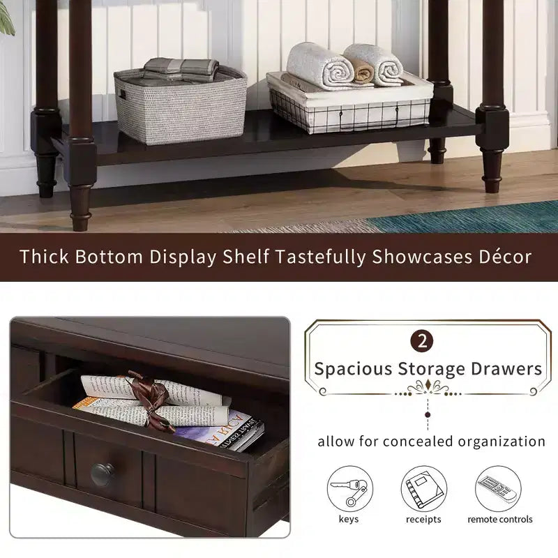 Console de style traditionnel avec deux tiroirs et étagère inférieure (espresso)