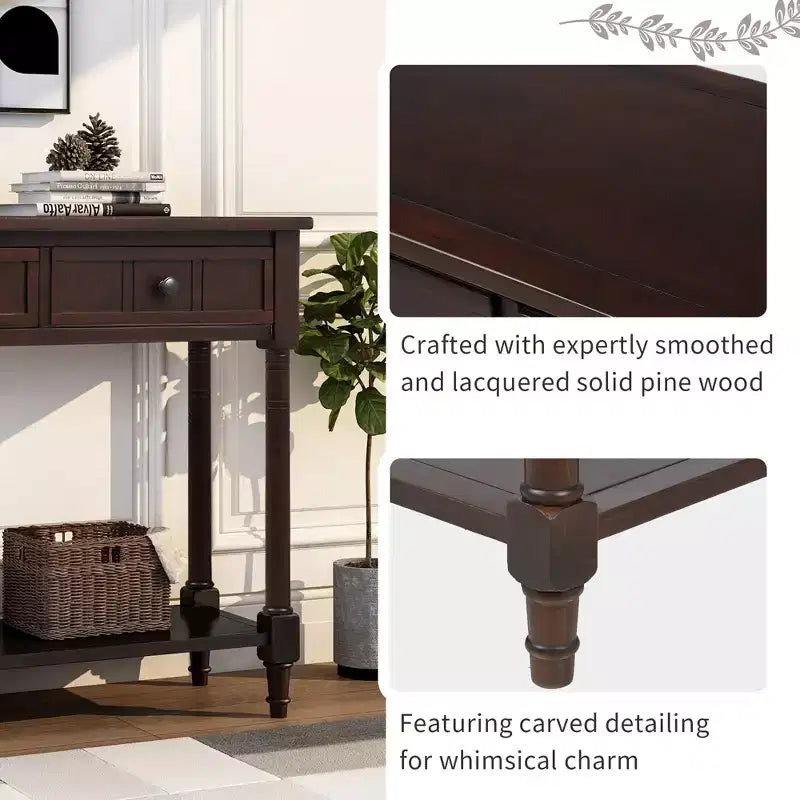 Console de style traditionnel avec deux tiroirs et étagère inférieure (espresso)
