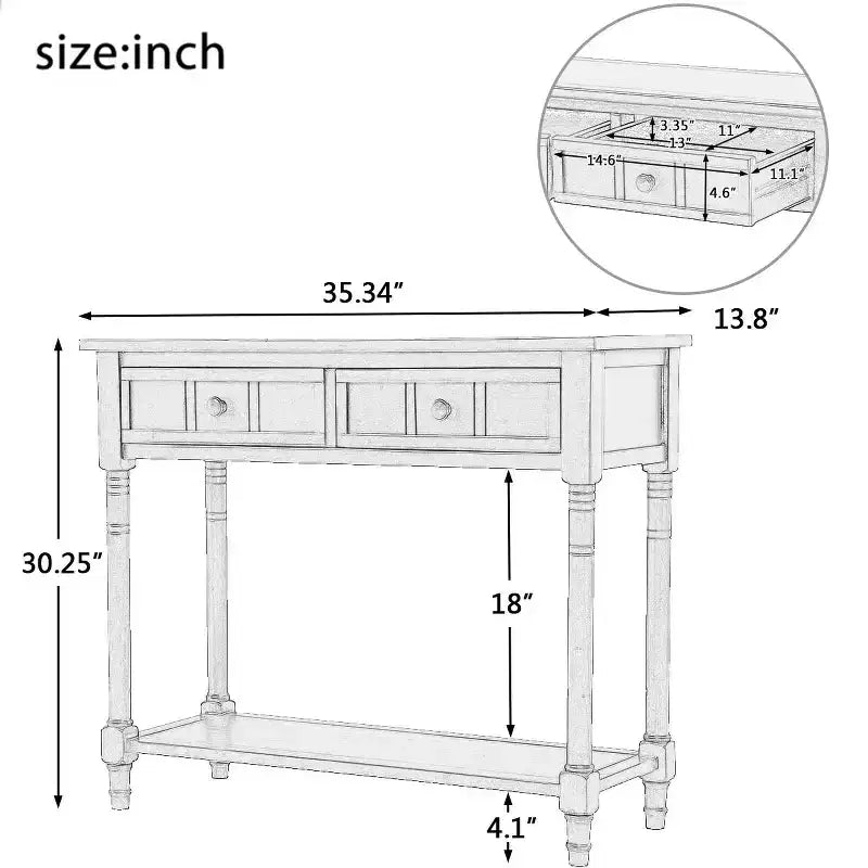 Console de style traditionnel avec deux tiroirs et étagère inférieure (espresso)