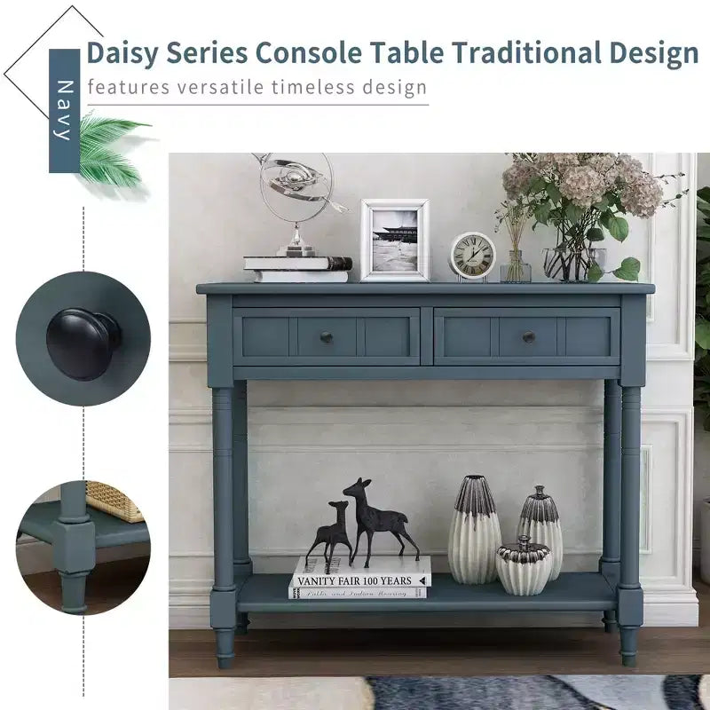 Console de style traditionnel avec deux tiroirs et étagère inférieure (espresso)