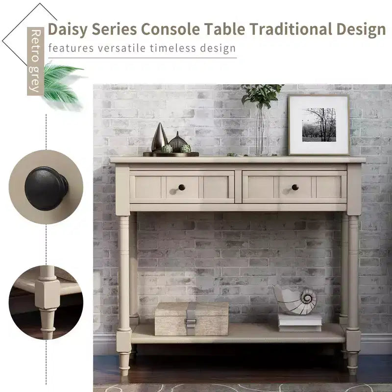Console de style traditionnel avec deux tiroirs et étagère inférieure (espresso)