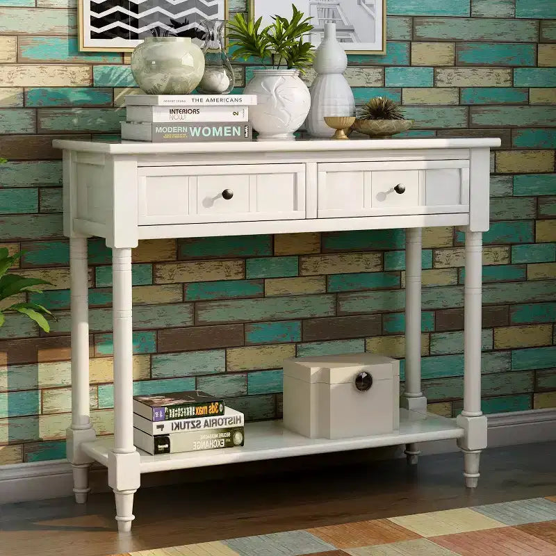 Konsolentisch der Serie im traditionellen Design mit zwei Schubladen und unterem Regal (Espresso)
